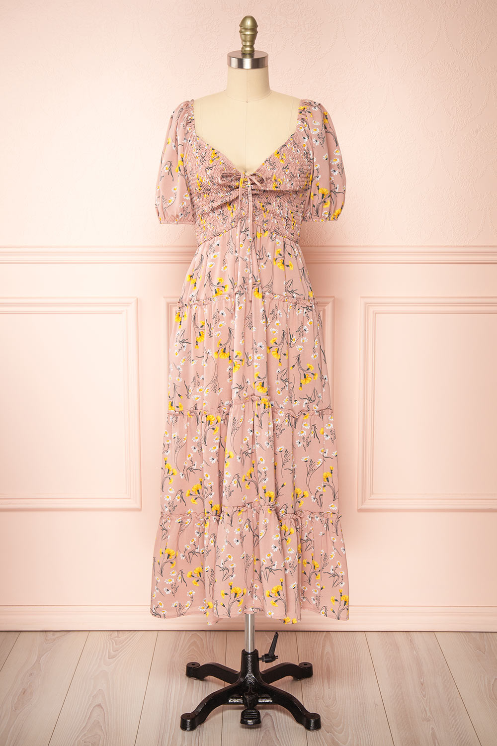 Batyanne Floral Midi Dress w/ Puffy Sleeves | Boutique 1861 front view