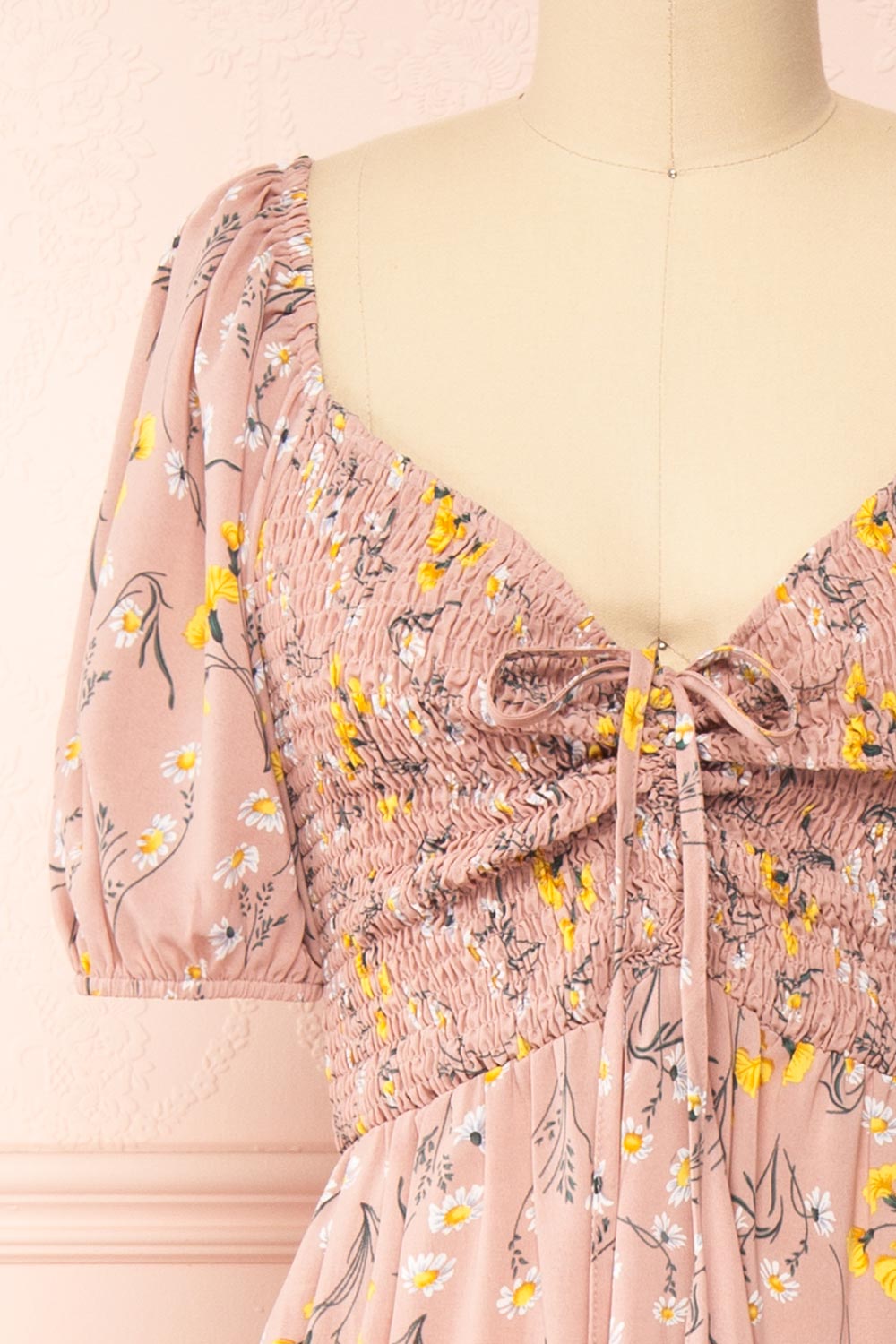 Batyanne Floral Midi Dress w/ Puffy Sleeves | Boutique 1861 front close-up