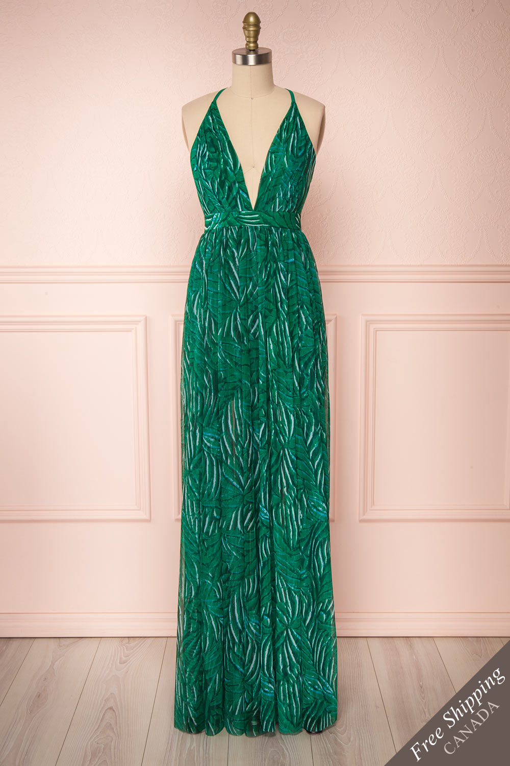 Belgrade Green Tropical A-Line Maxi Dress | FRONT VIEW | Boutique 1861