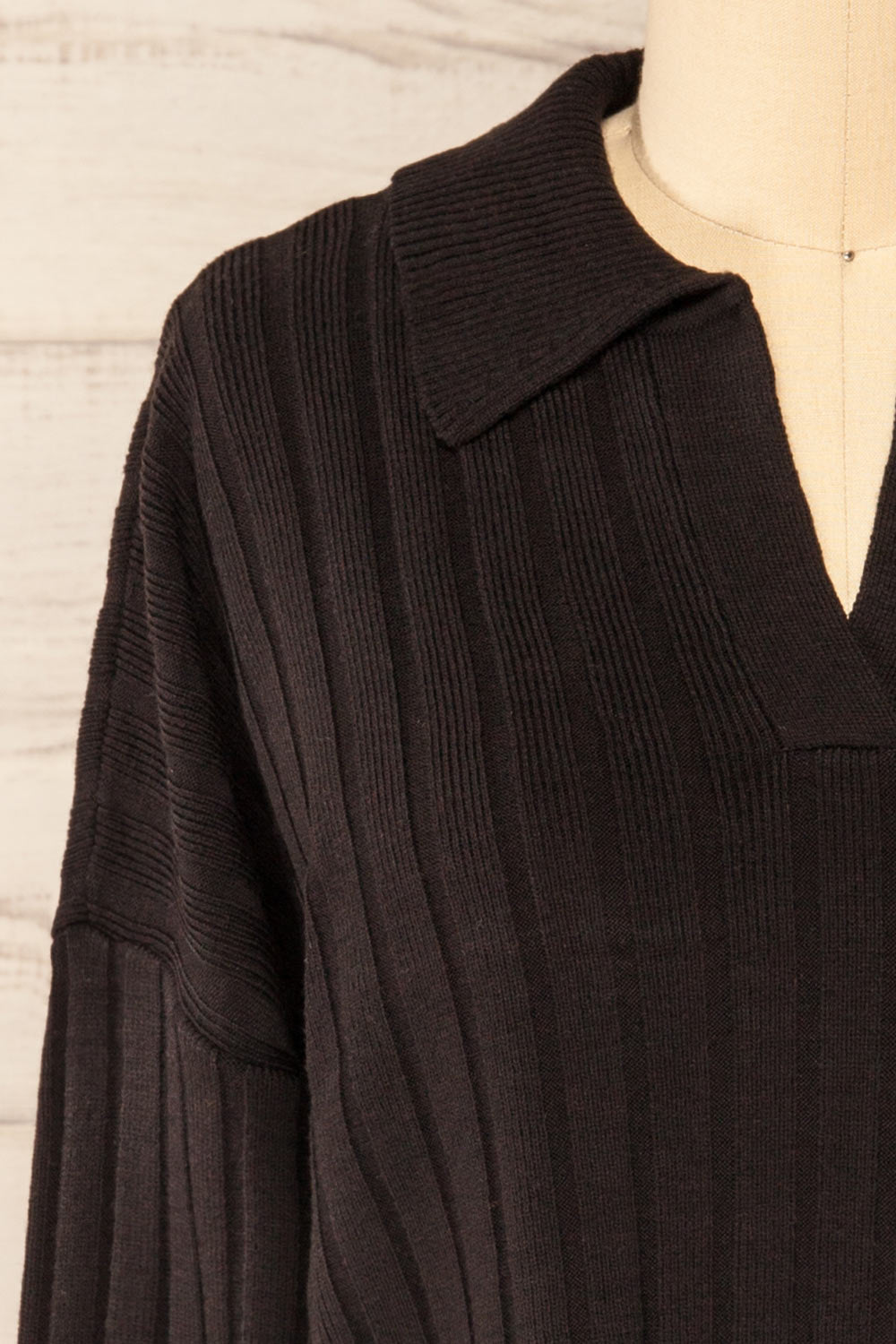 Beluth Black Collared Long Sleeve Top | La petite garçonne front close-up