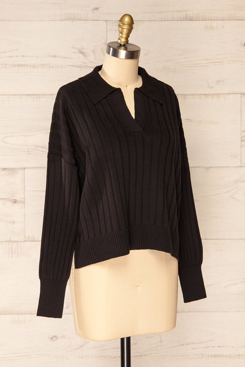 Beluth Black Collared Long Sleeve Top | La petite garçonne side view
