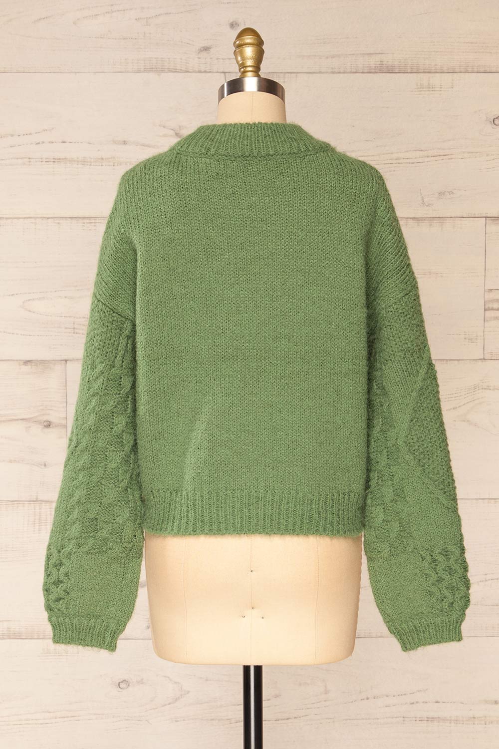 Benidorm Green Cropped Knit Sweater | La petite garçonne back view