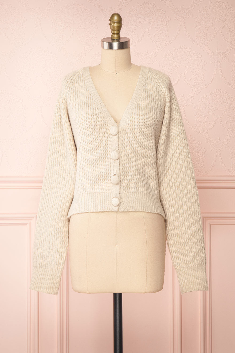 Benita Cream V-Neck Cropped Knit Cardigan | Boutique 1861 front