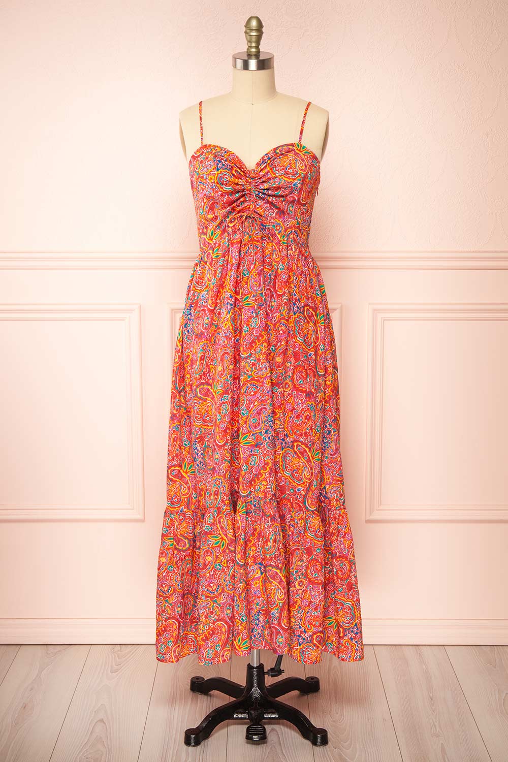Bentley Midi Dress w/ Colourful Paisley Print | Boutique 1861 front view