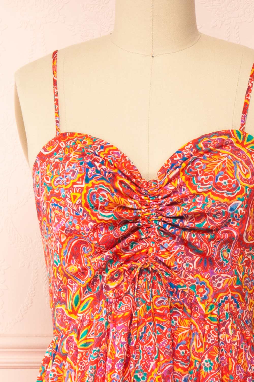 Bentley Midi Dress w/ Colourful Paisley Print | Boutique 1861 front close-up