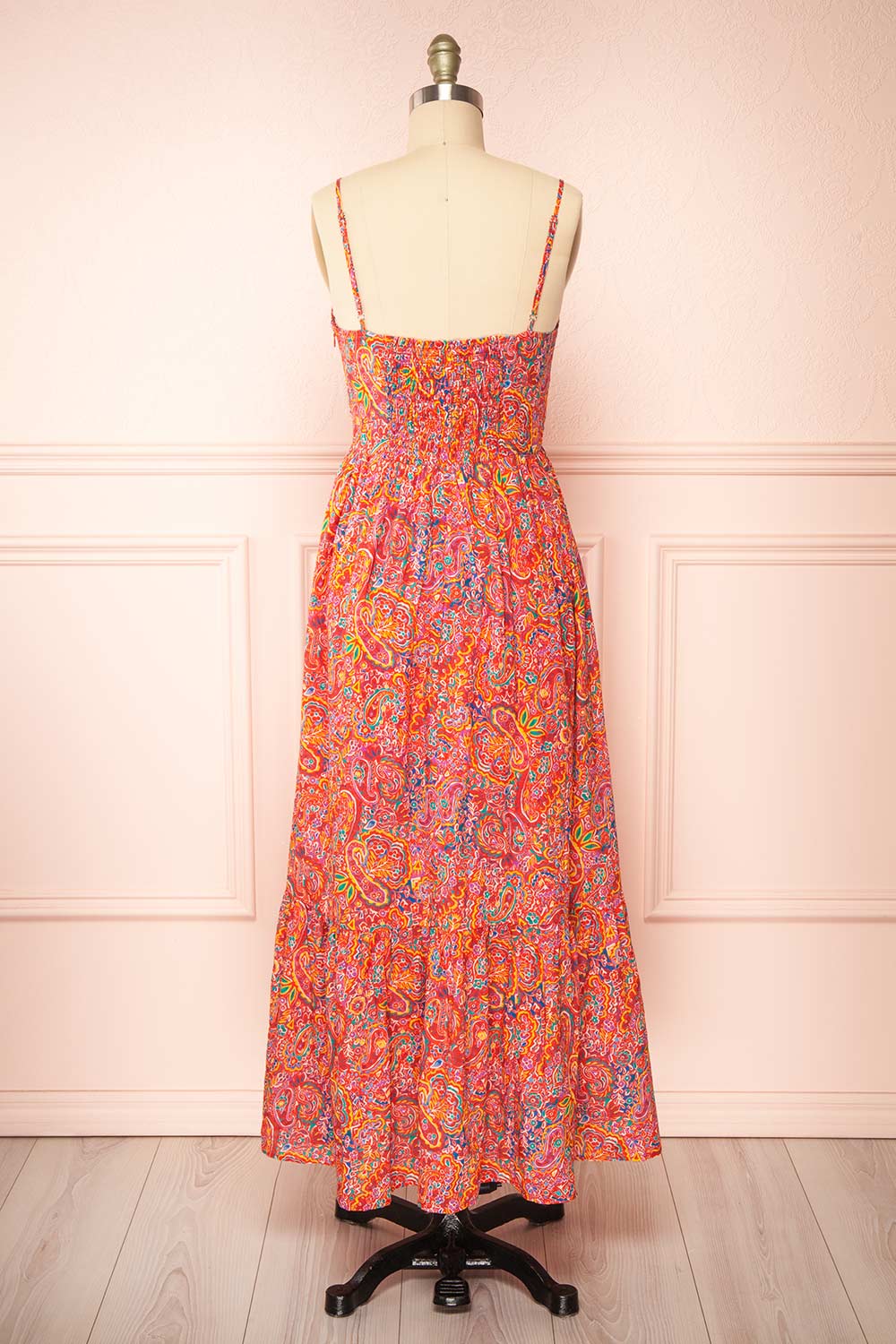 Bentley Midi Dress w/ Colourful Paisley Print | Boutique 1861 back view