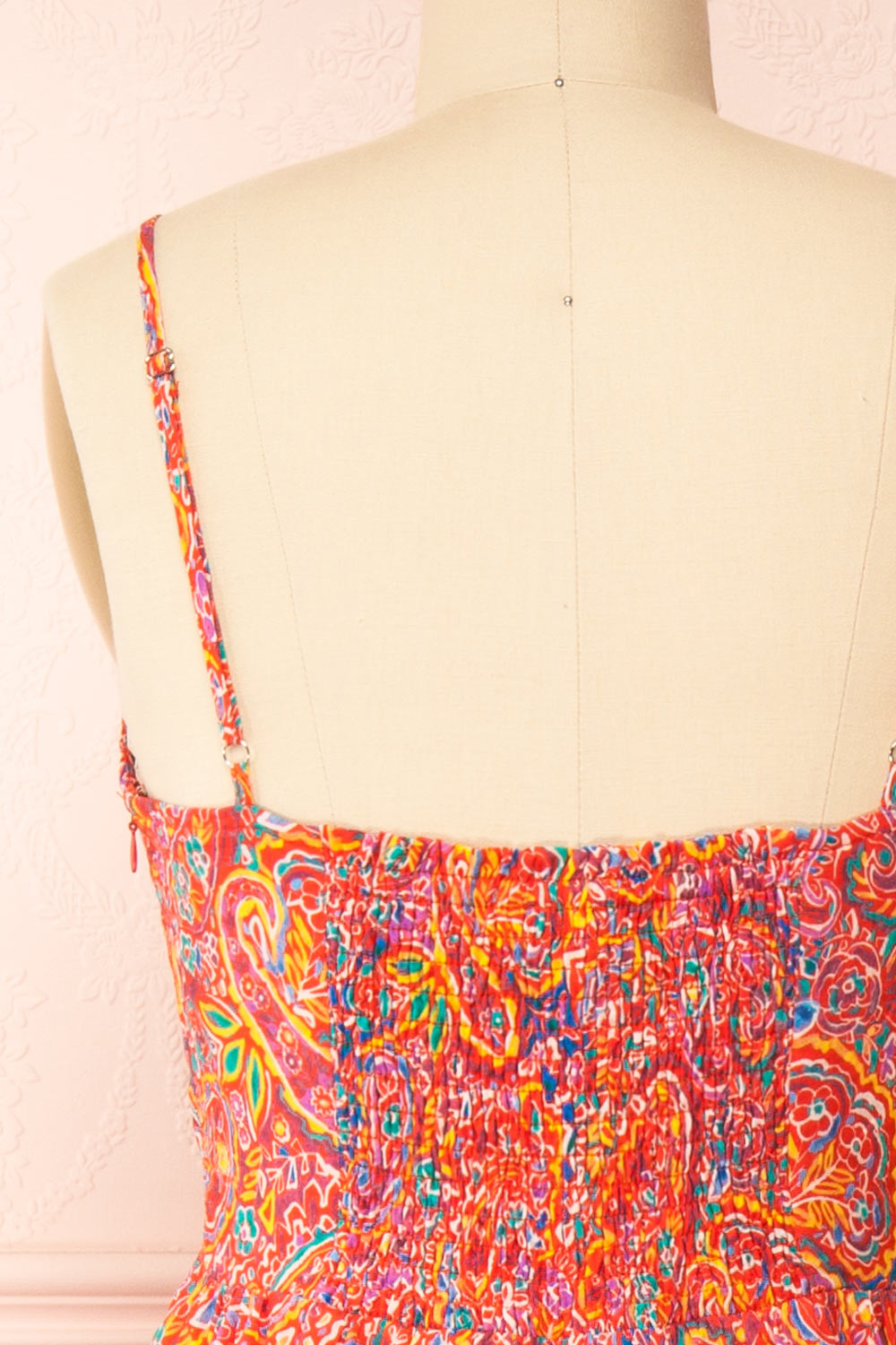 Bentley Midi Dress w/ Colourful Paisley Print | Boutique 1861 back close-up