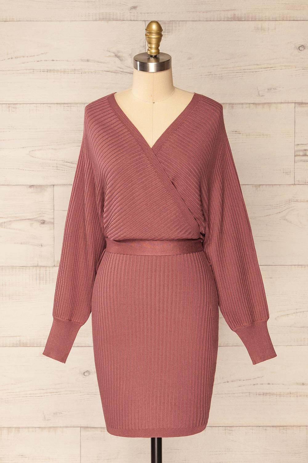 Wrap Dress Batwing Sweater Dress Bergame Pink Knitted Wrap