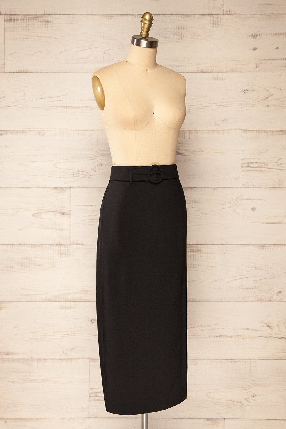 Berkane Black Pencil Skirt w/ Belt | La petite garçonne side view