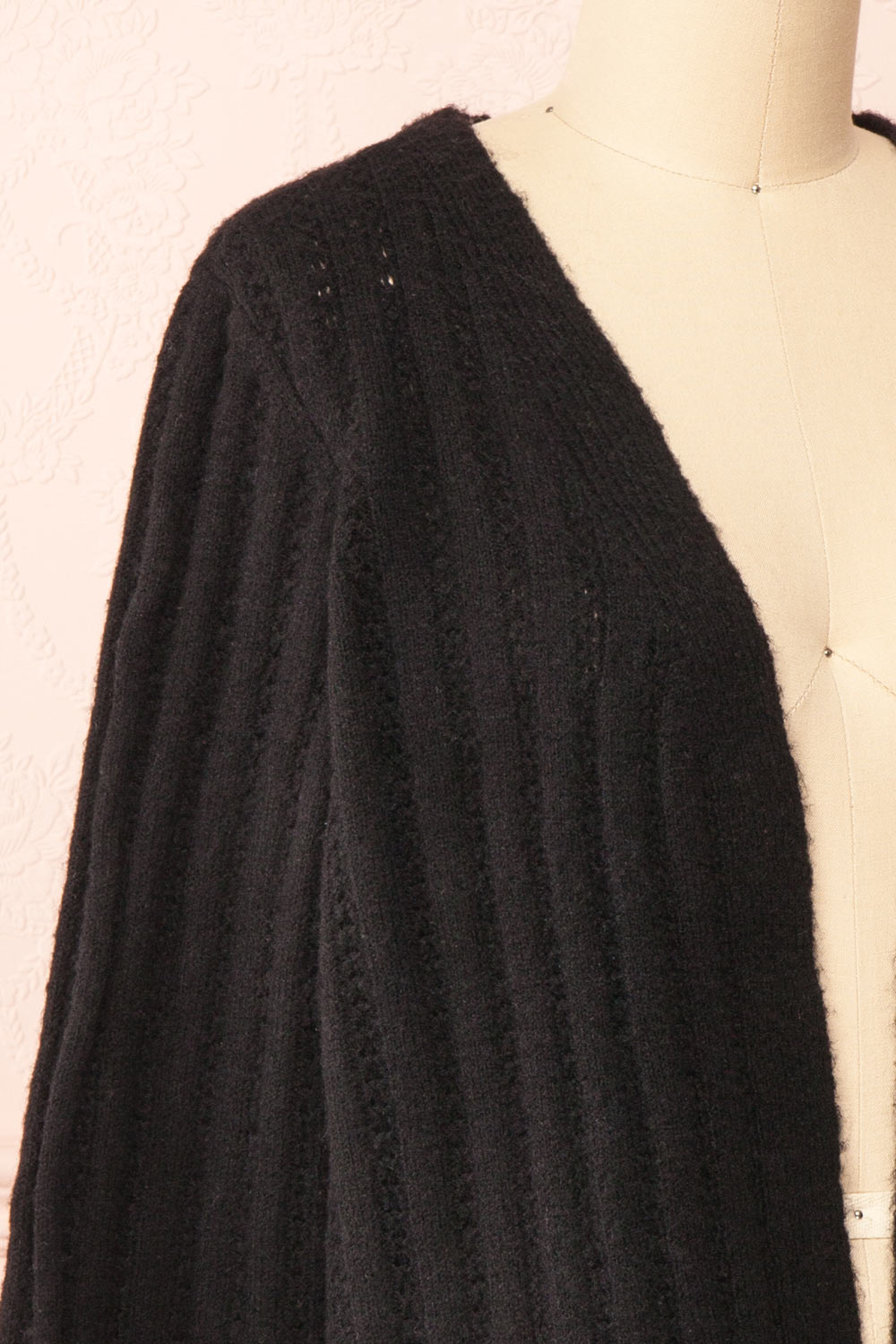 Bezie Black Knit Open-Front Cardigan | Boutique 1861 side close-up
