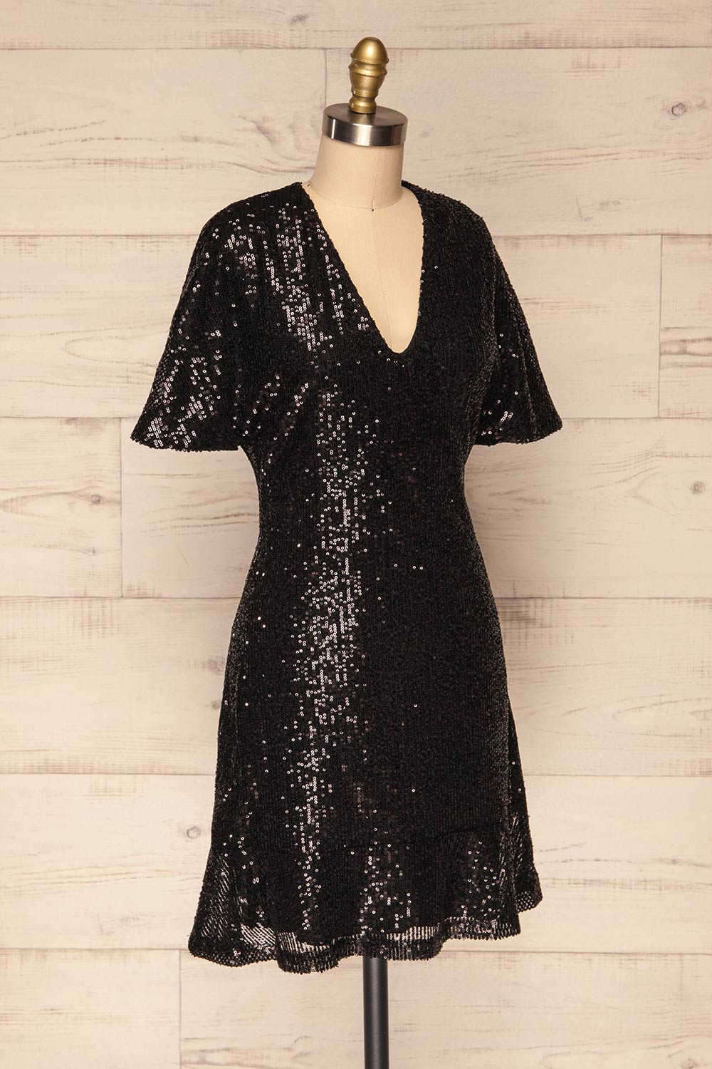 Biccari Black Short Sequin Dress side view | La Petite Garçonne
