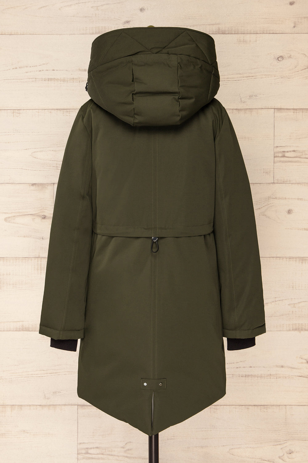 Bilena Khaki Mid-Length Down Coat w/ Puffy Bib | La petite garçonne back view