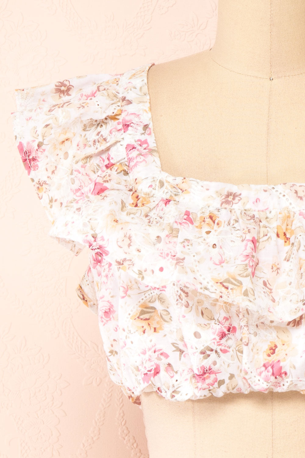 Birtha Floral Openwork Cropped Top | Boutique 1861 front close-up