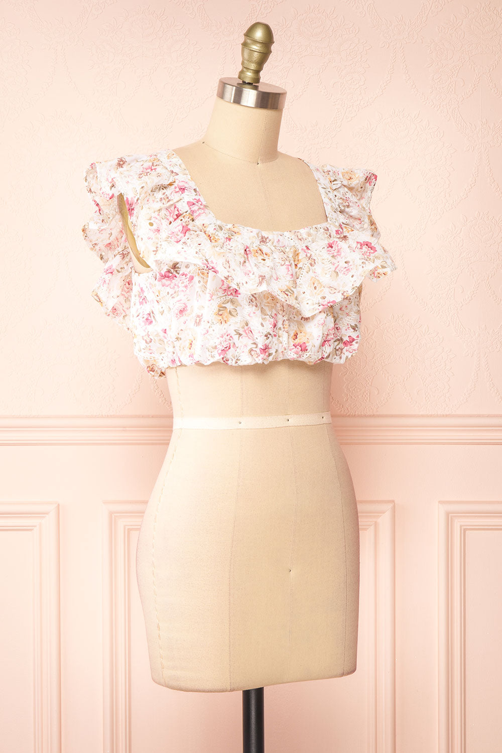 Birtha Floral Openwork Cropped Top | Boutique 1861 side view