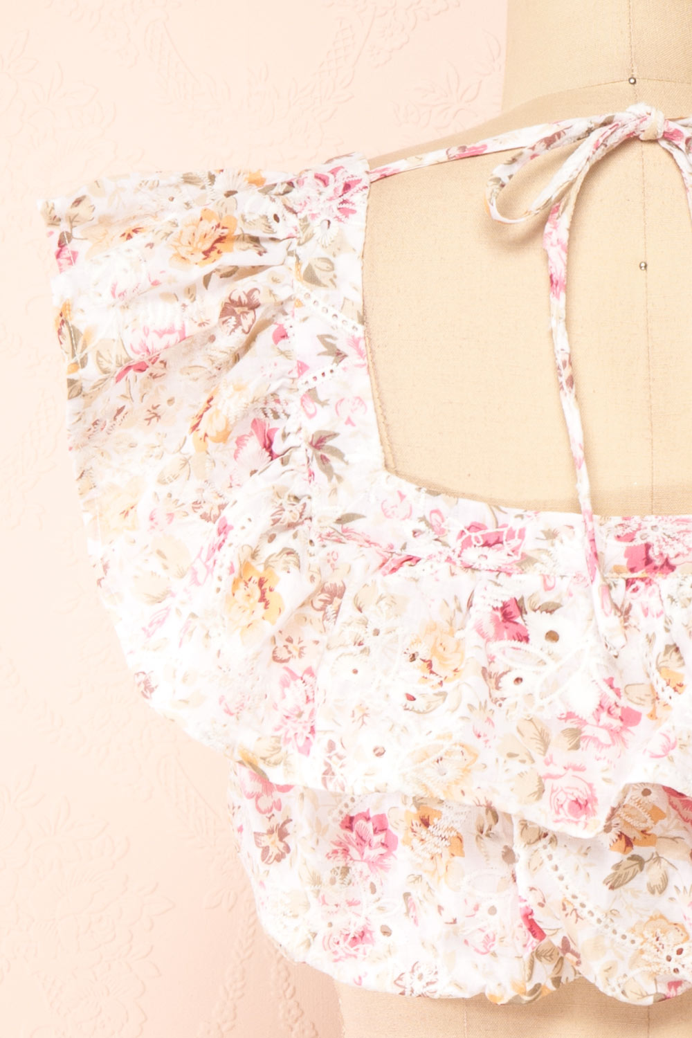 Birtha Floral Openwork Cropped Top | Boutique 1861 back close-up