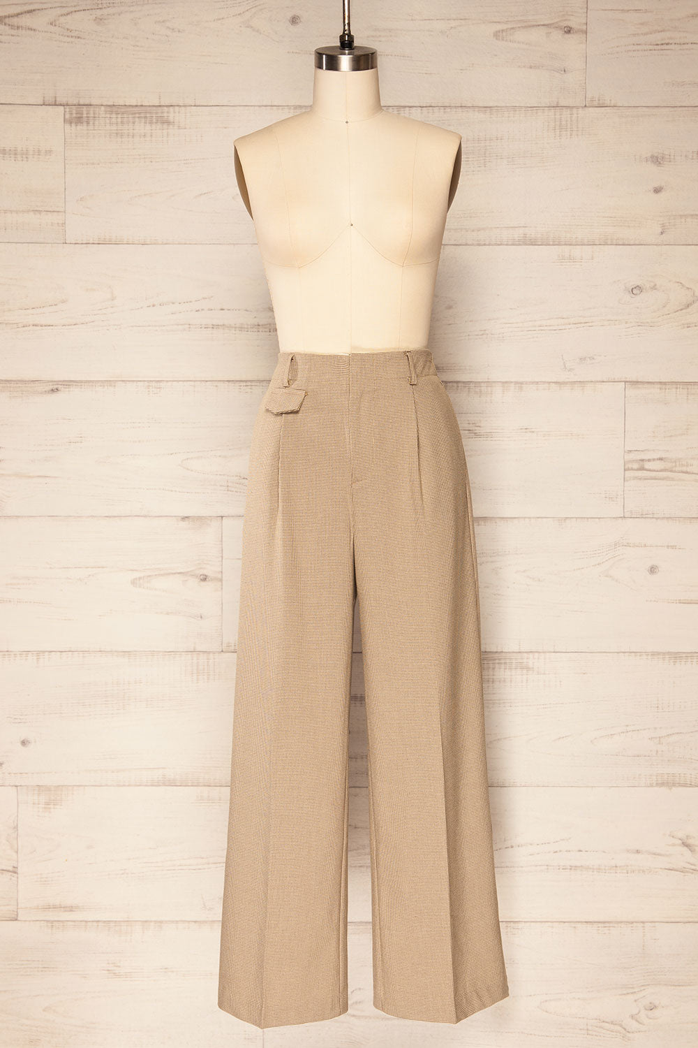 Bjork Beige Plaid High-Waisted Straight Leg Pants | La petite garçonne front view