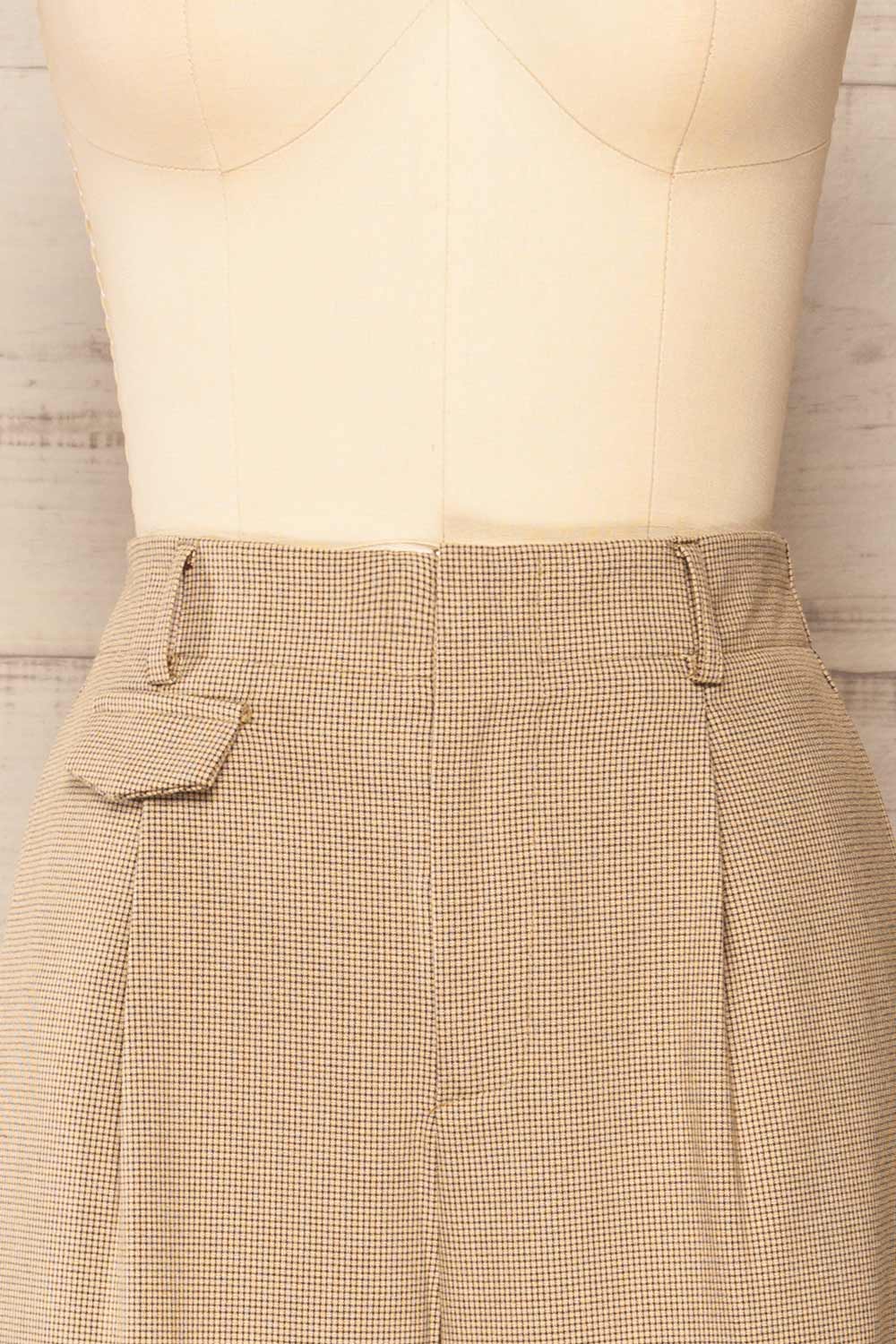 Bjork Beige Plaid High-Waisted Straight Leg Pants | La petite garçonne front close-up