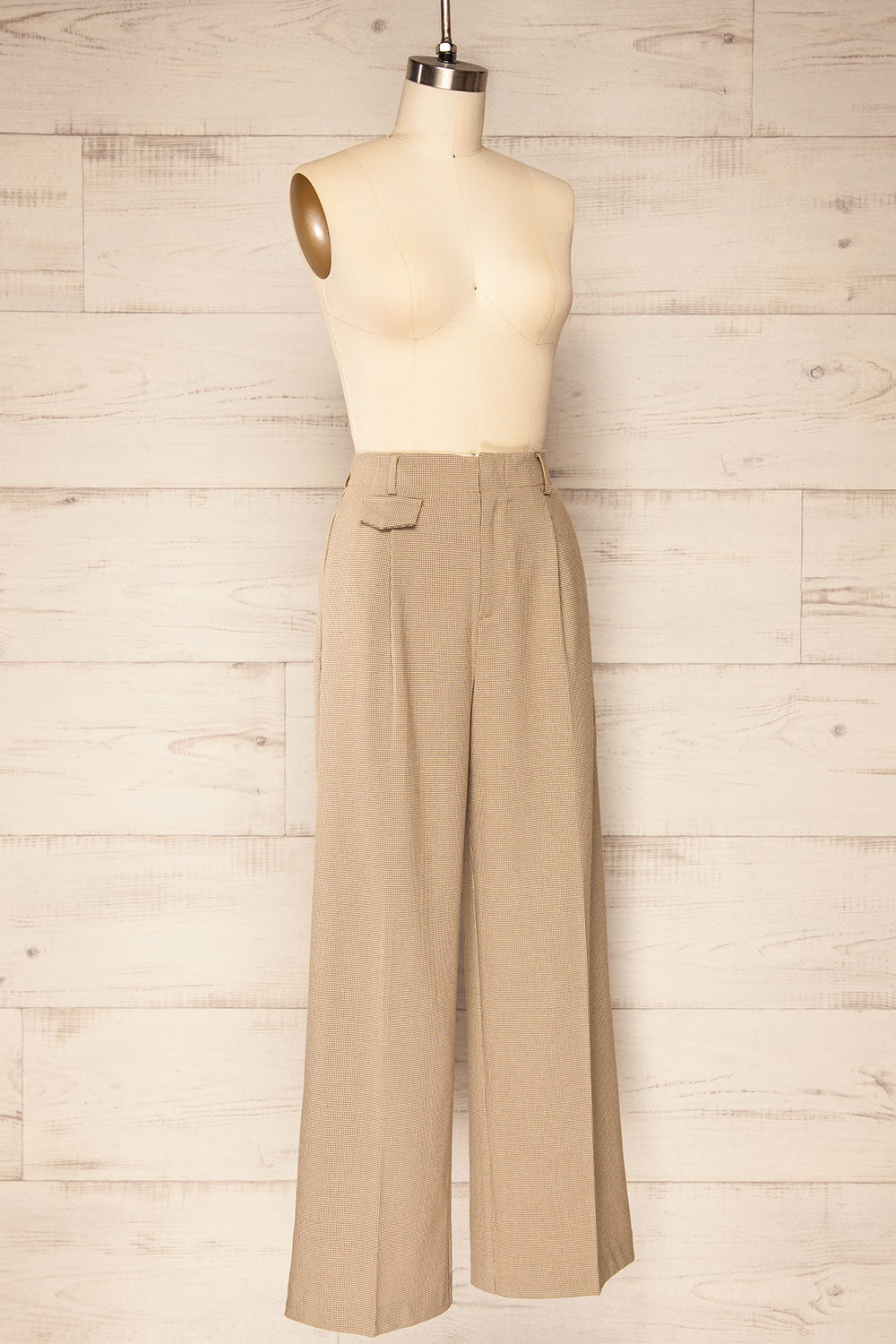 Bjork Beige Plaid High-Waisted Straight Leg Pants | La petite garçonne side view