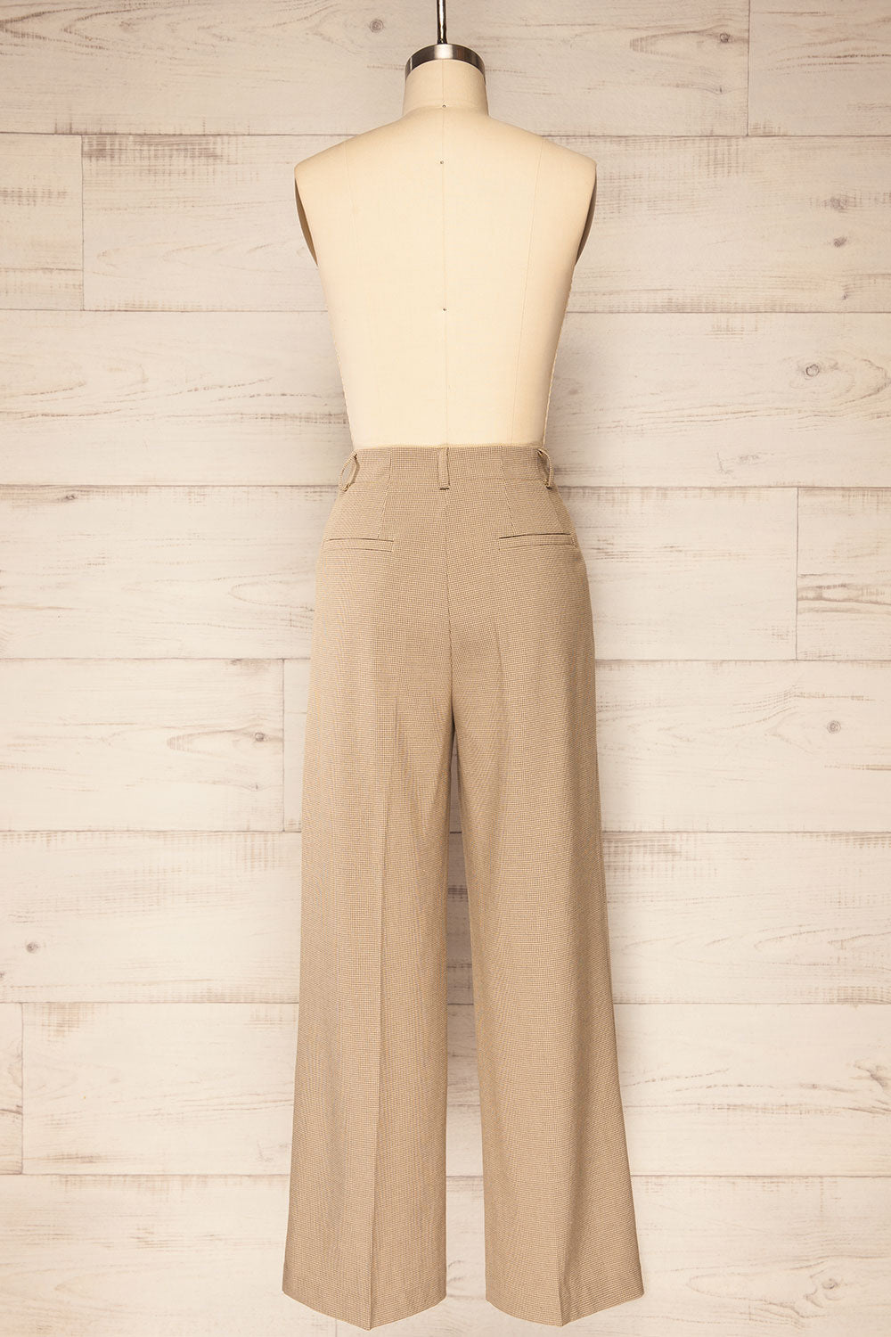 Bjork Beige Plaid High-Waisted Straight Leg Pants | La petite garçonne back view
