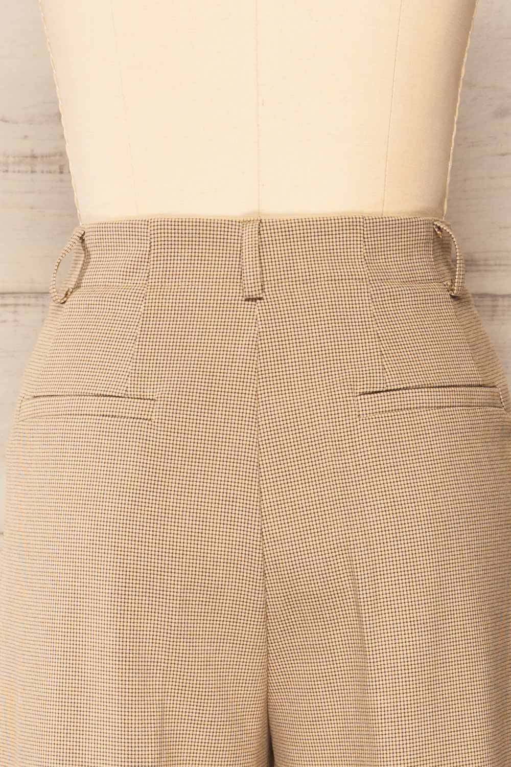 Bjork Beige Plaid High-Waisted Straight Leg Pants | La petite garçonne back close-up