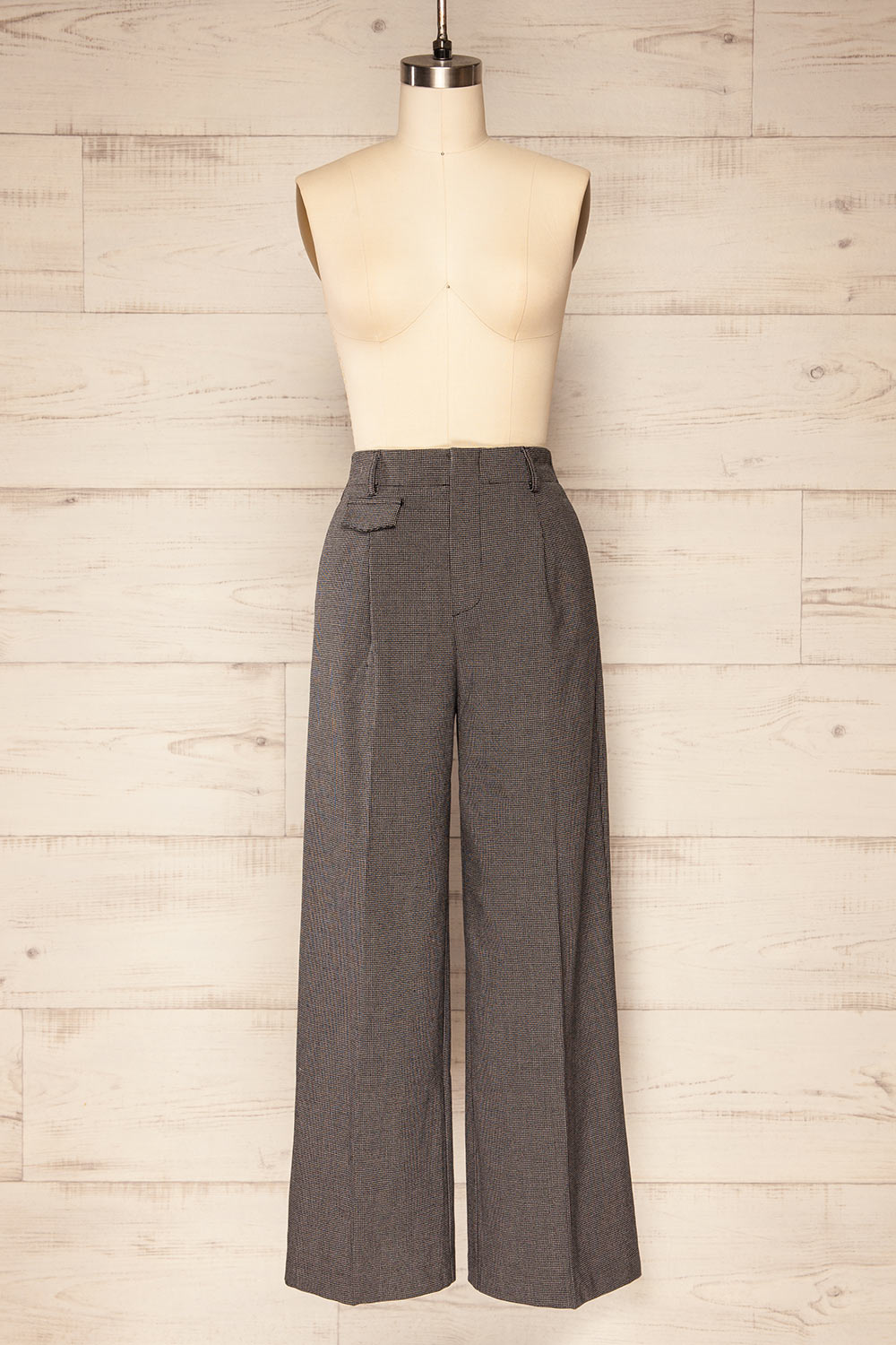 Black Plaid High-Waisted Straight Leg Pants | La petite garçonne front view