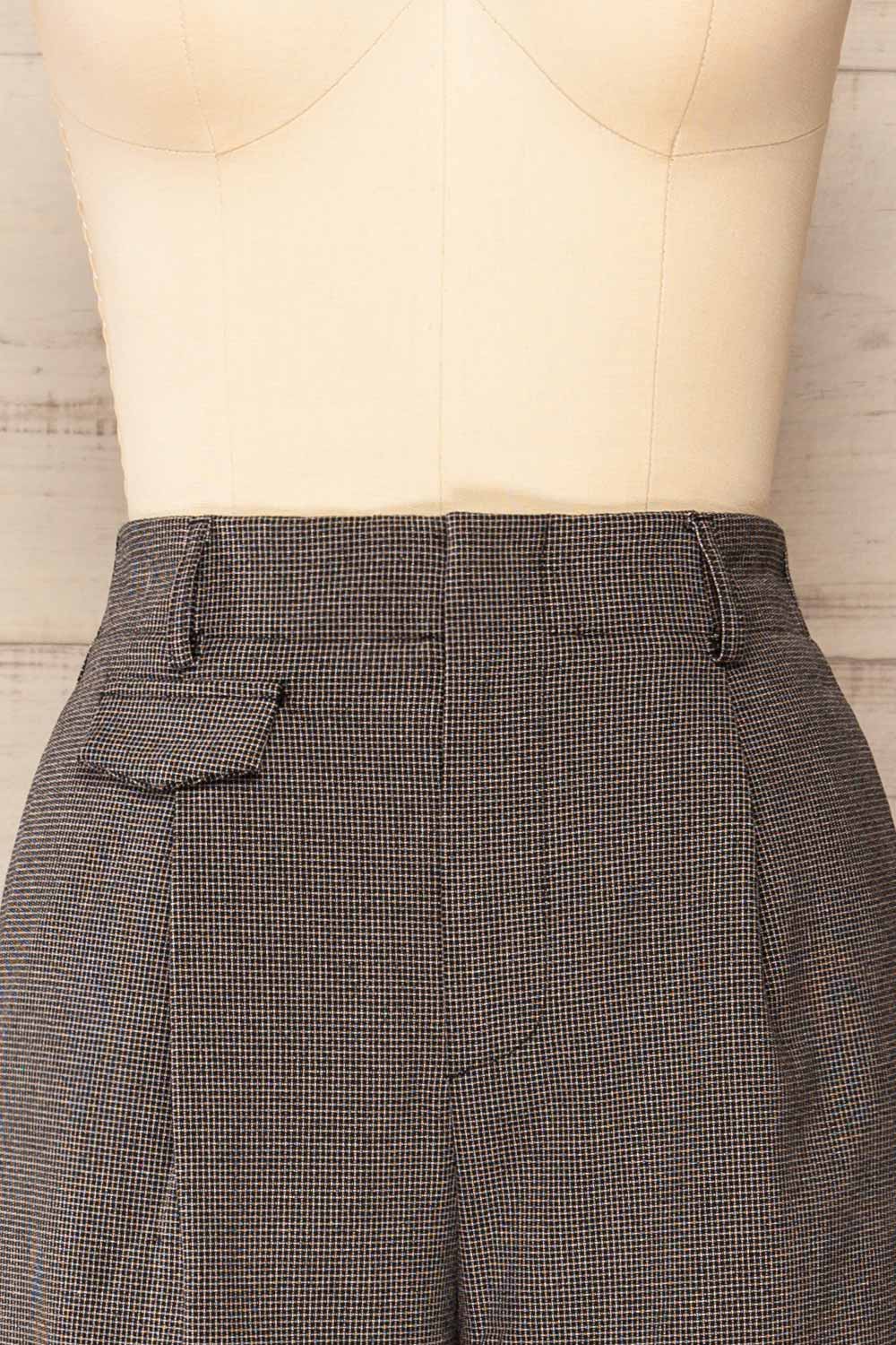 Black Plaid High-Waisted Straight Leg Pants | La petite garçonne front close-up