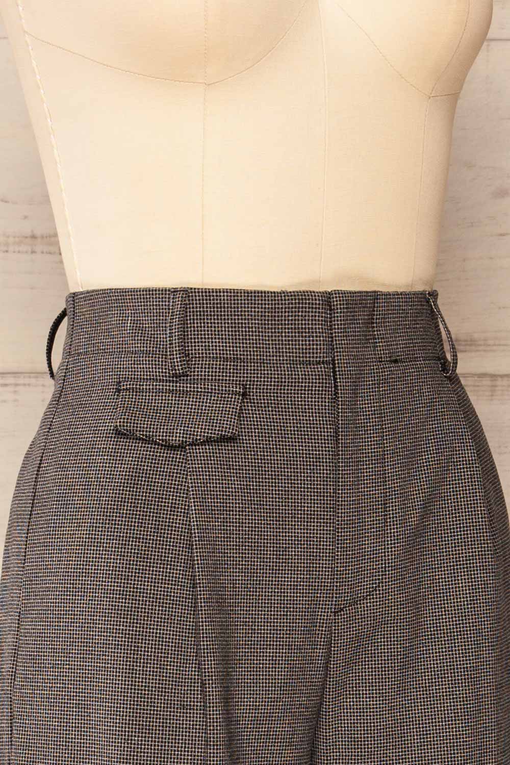 Black Plaid High-Waisted Straight Leg Pants | La petite garçonne side close-up