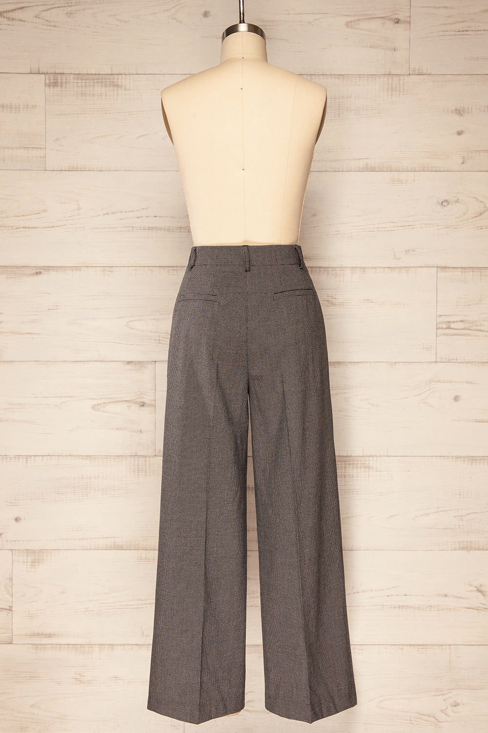 Black Plaid High-Waisted Straight Leg Pants | La petite garçonne back view