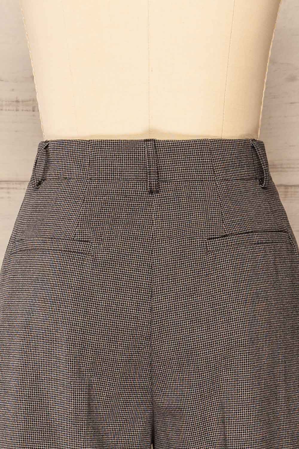 Black Plaid High-Waisted Straight Leg Pants | La petite garçonne back close-up