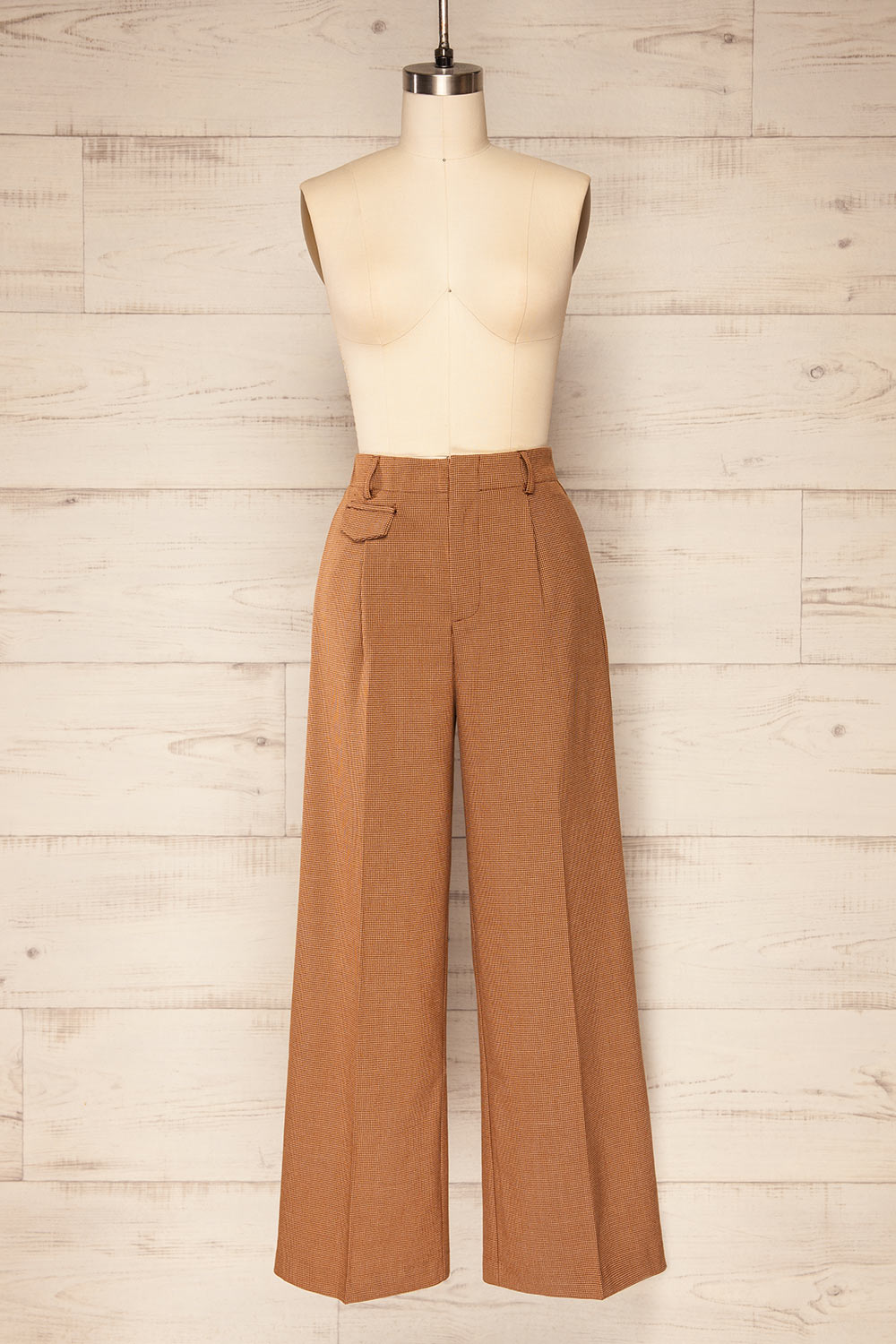 Bjork Caramel Plaid High-Waisted Straight Leg Pants | La petite garçonne front view