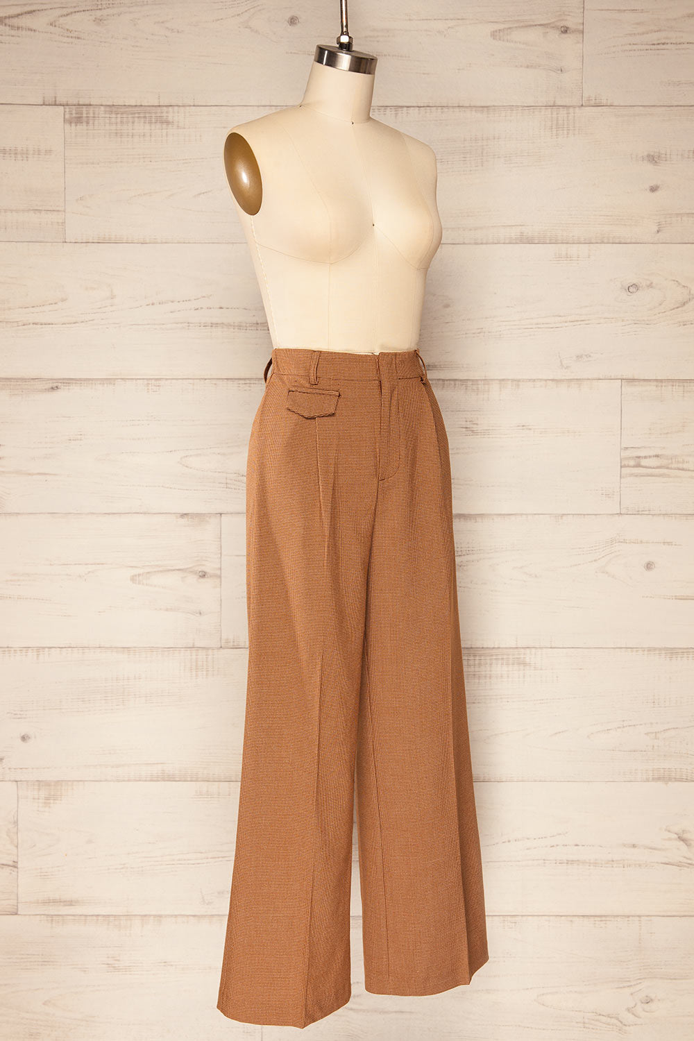 Bjork Caramel Plaid High-Waisted Straight Leg Pants | La petite garçonne side view