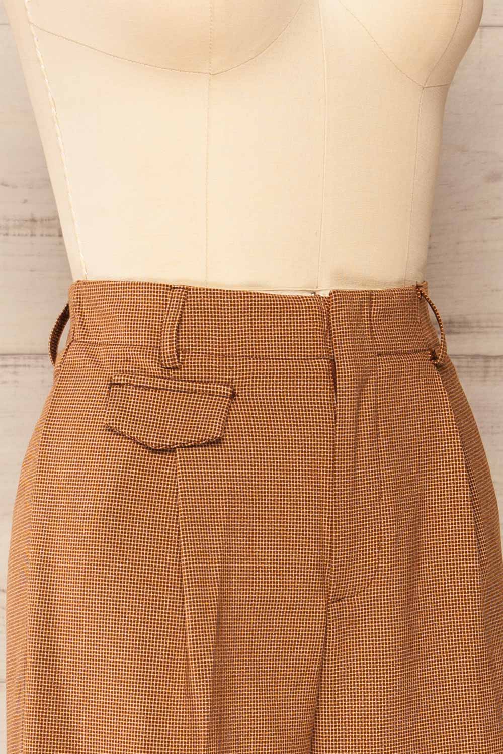 Bjork Caramel Plaid High-Waisted Straight Leg Pants | La petite garçonne side close-up