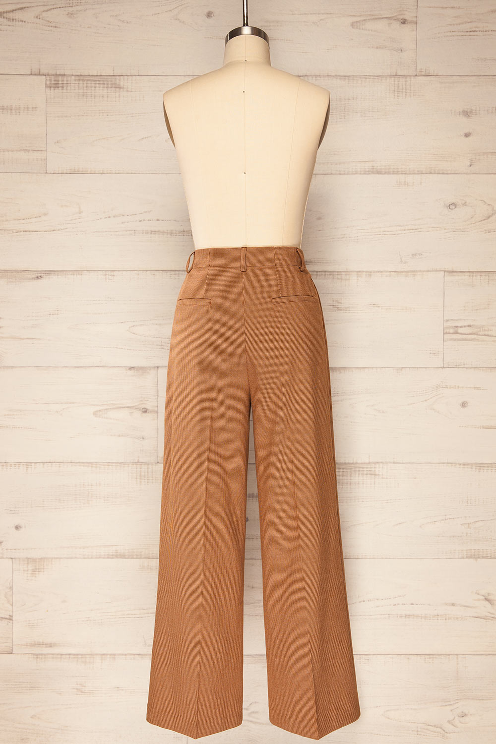 Bjork Caramel Plaid High-Waisted Straight Leg Pants | La petite garçonne back view