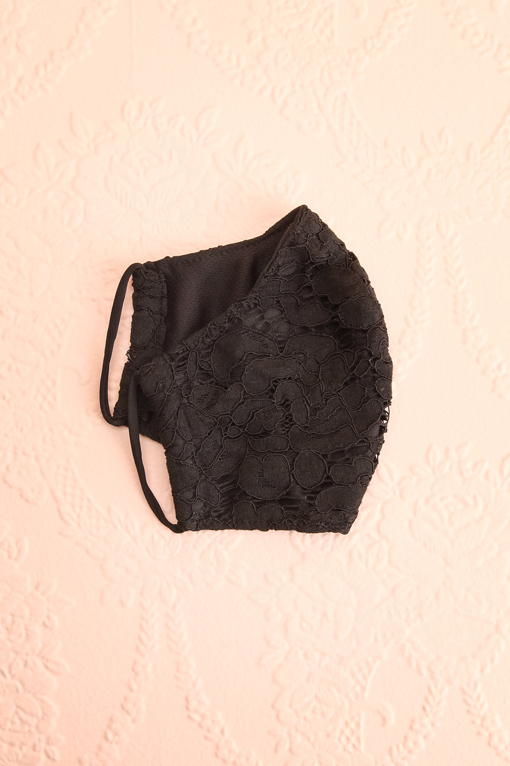 Black Lacy Face Mask Floral | Boutique 1861 lining view