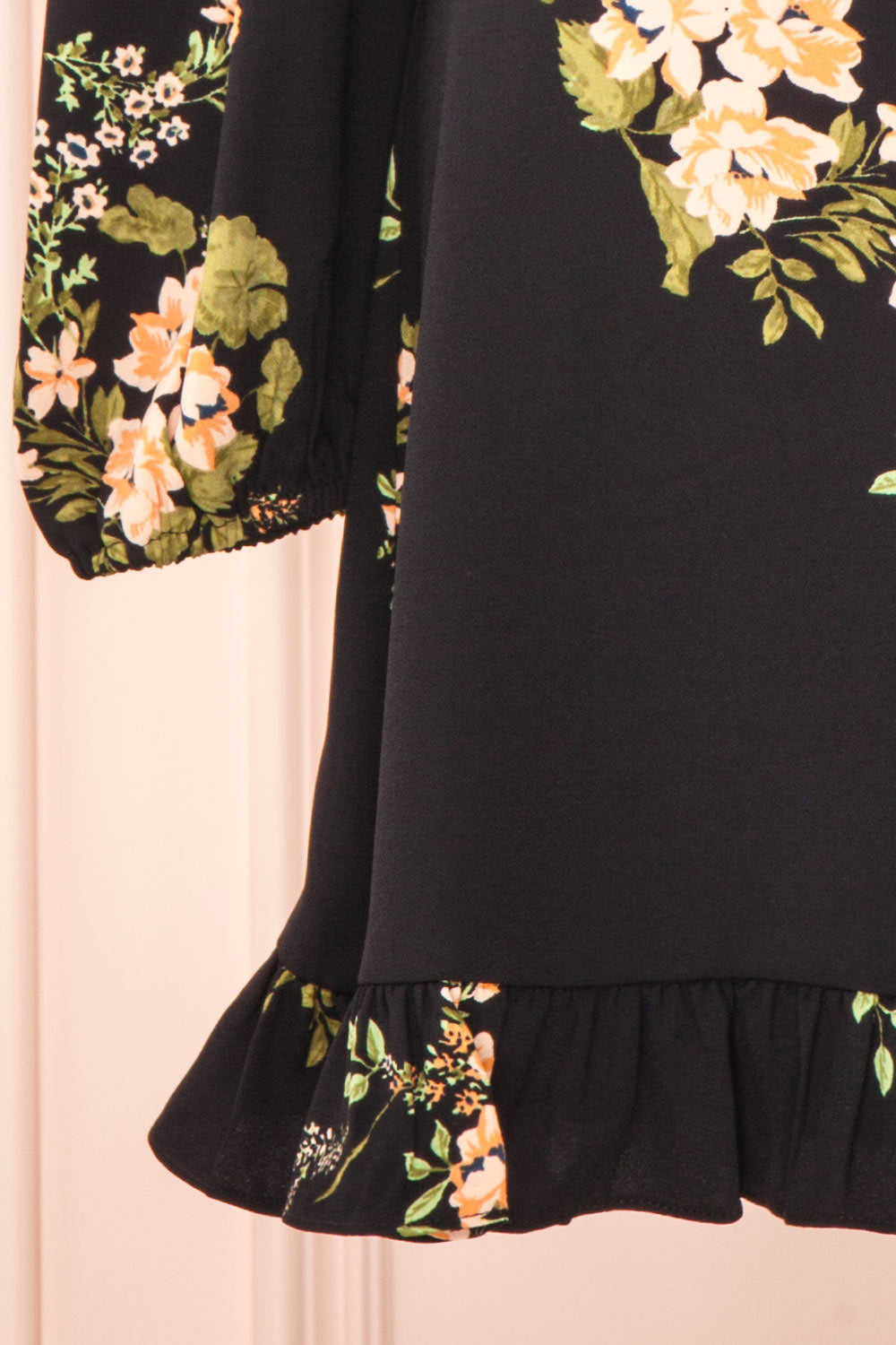 Blomey Black Short Floral Dress w/ Long Sleeves | Boutique 1861 bottom 