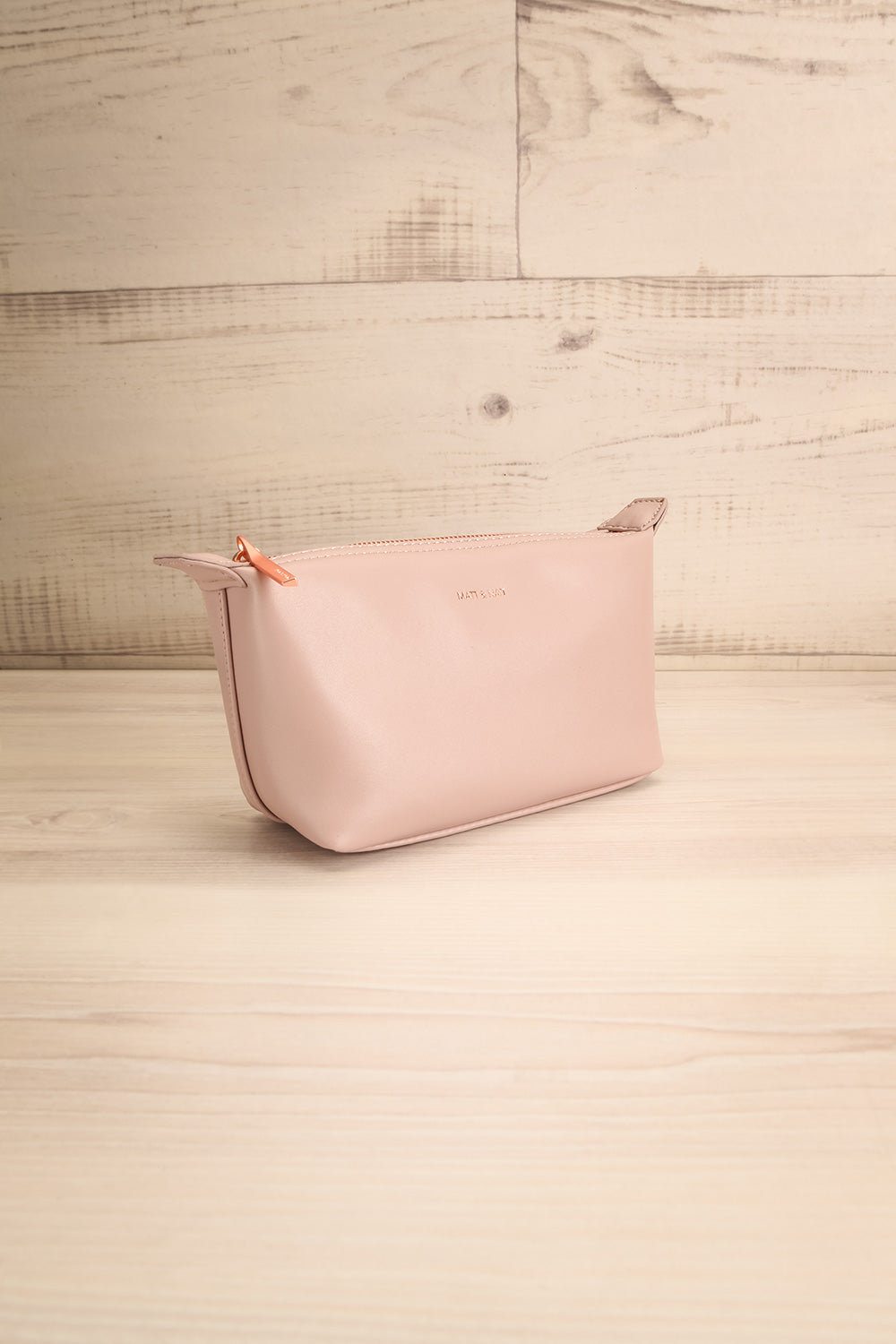 Bodrum Taupe Vegan Leather Cosmetic Bag side view | La Petite Garçonne