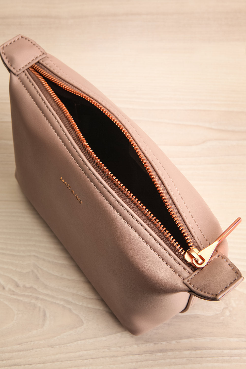 Bodrum Taupe Vegan Leather Cosmetic Bag inside view | La Petite Garçonne