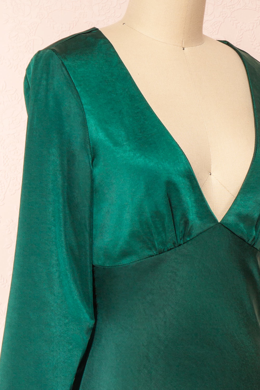 Bonnie Green Long Sleeve Silky Maxi Dress | Boutique 1861 side close-up