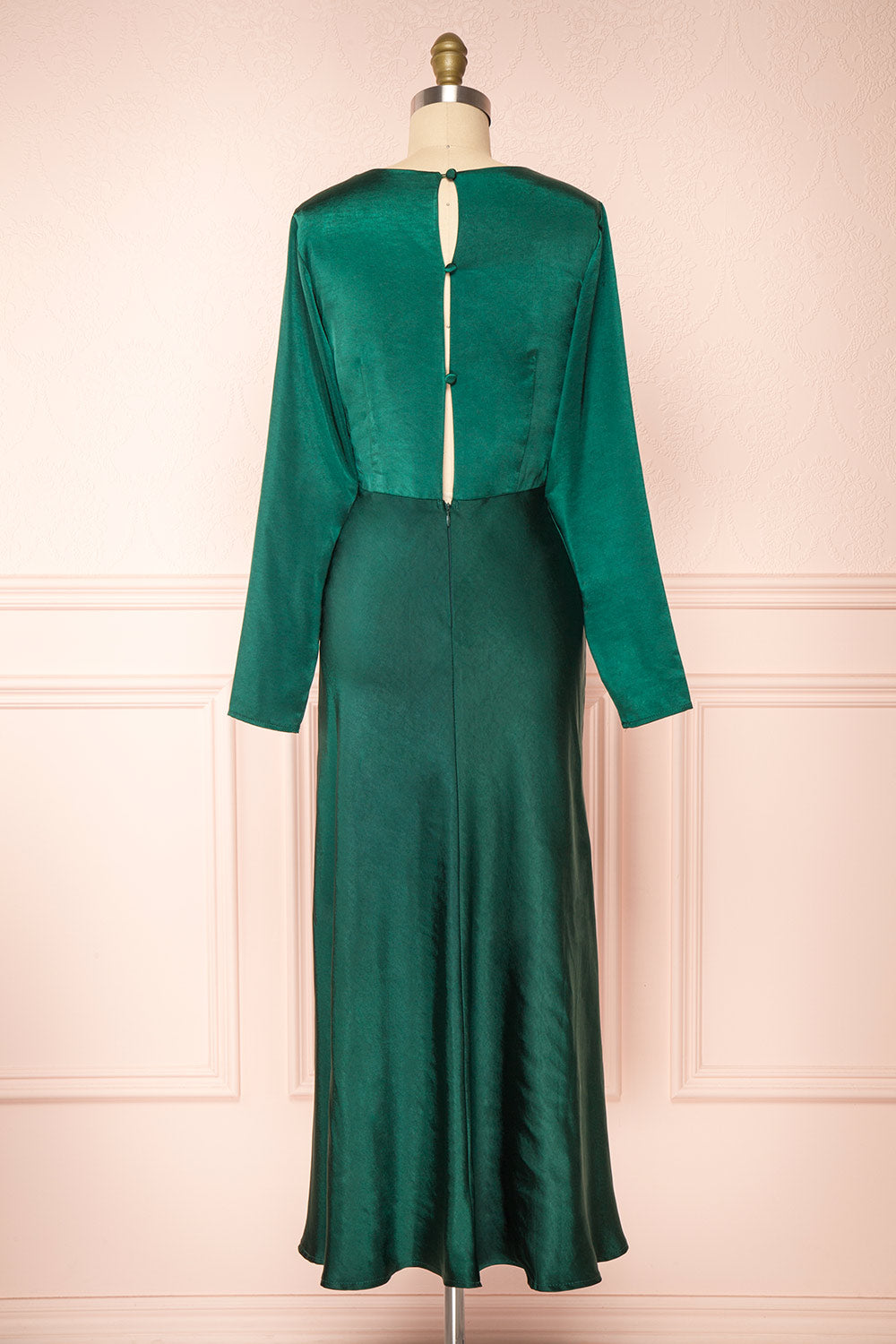 Bonnie Green Long Sleeve Silky Maxi Dress | Boutique 1861 back view