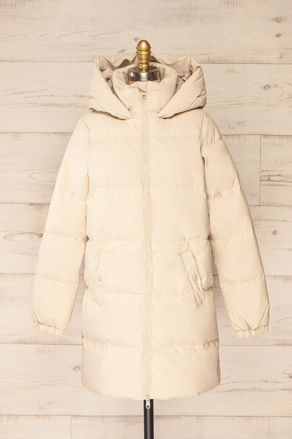 Borough Beige Puffer Coat w/ Front Pockets | La petit garçonne front view