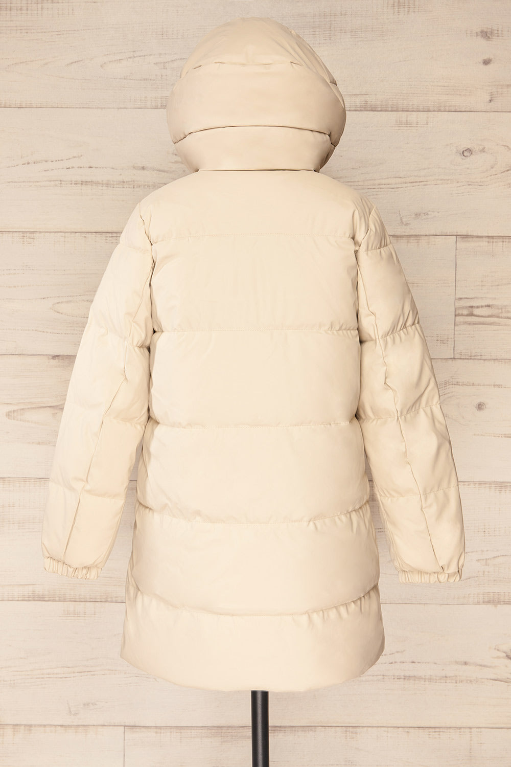 Borough Beige Puffer Coat w/ Front Pockets | La petit garçonne back hood view