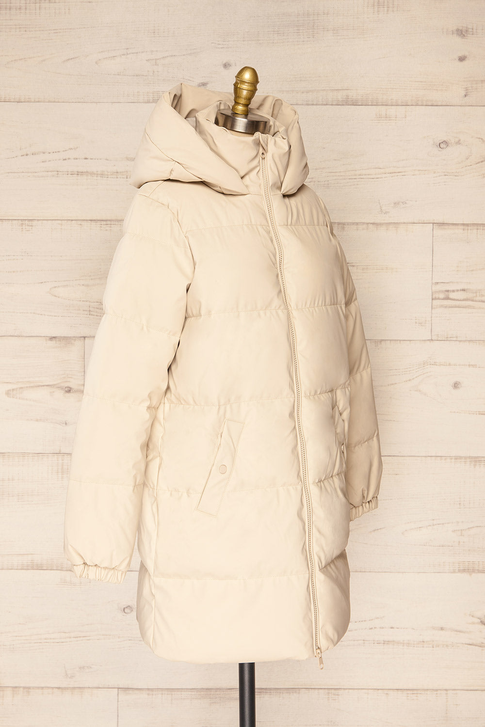 Borough Beige Puffer Coat w/ Front Pockets | La petit garçonne side view