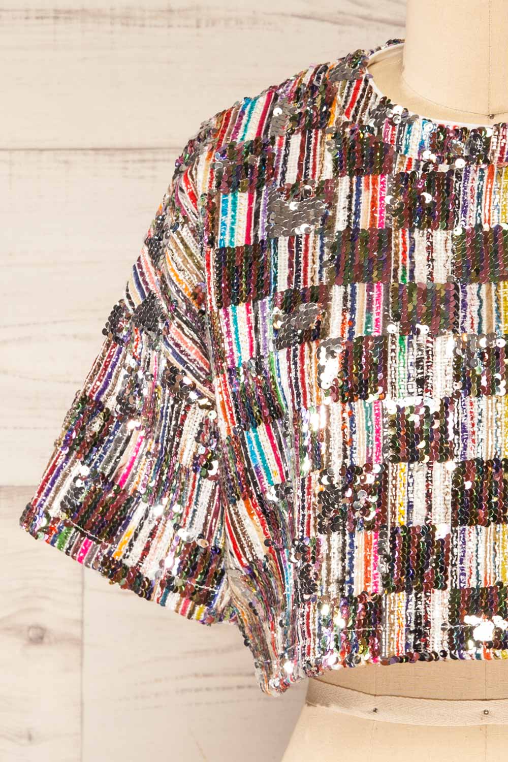 Bowie Short Sleeve Sequin Crop Top | La petite garçonne front close-up