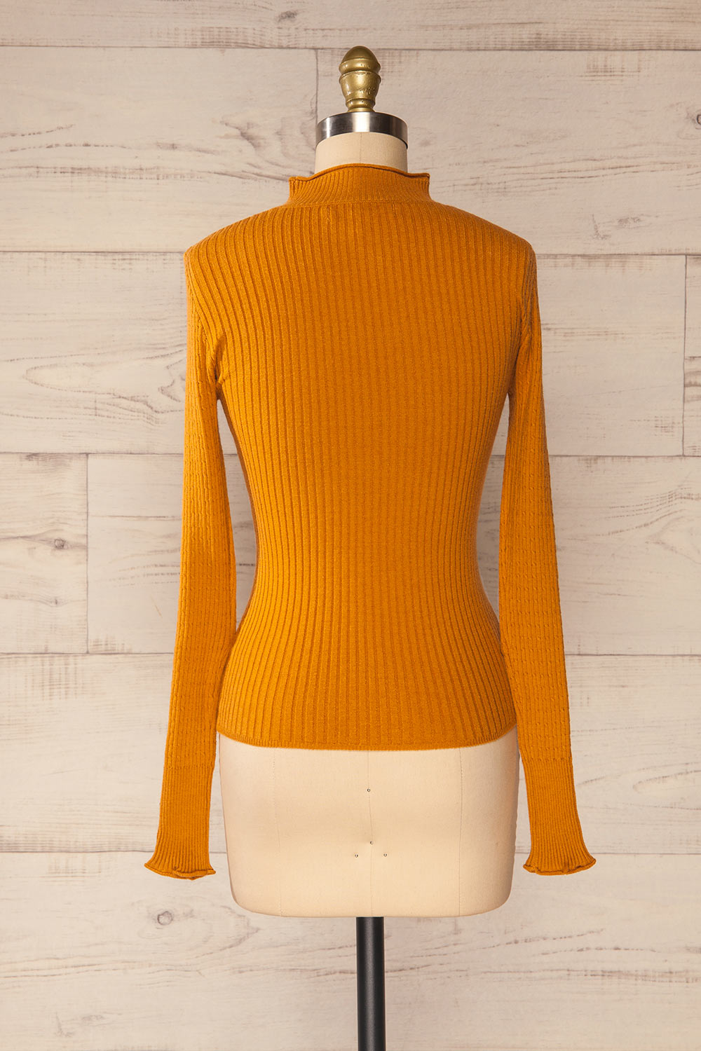 Braga Yellow Ribbed Fitted Mock Neck Top | La petite garçonne back view
