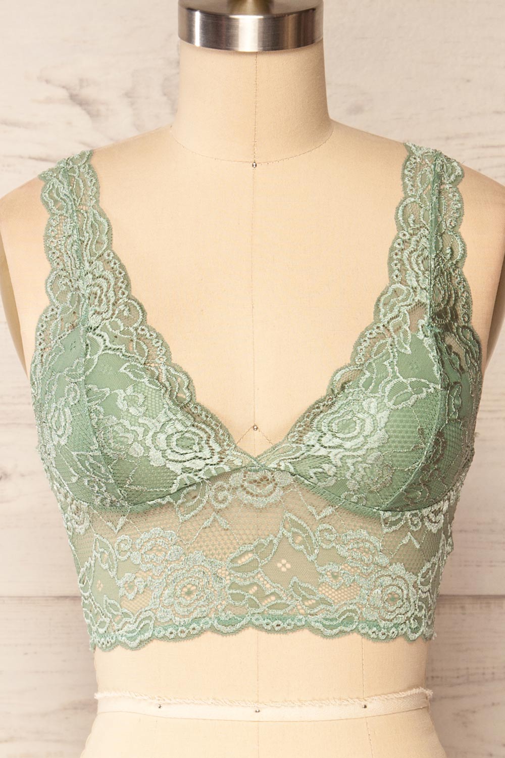 Braize Sage Lace Bralette | La petite garçonne front close up