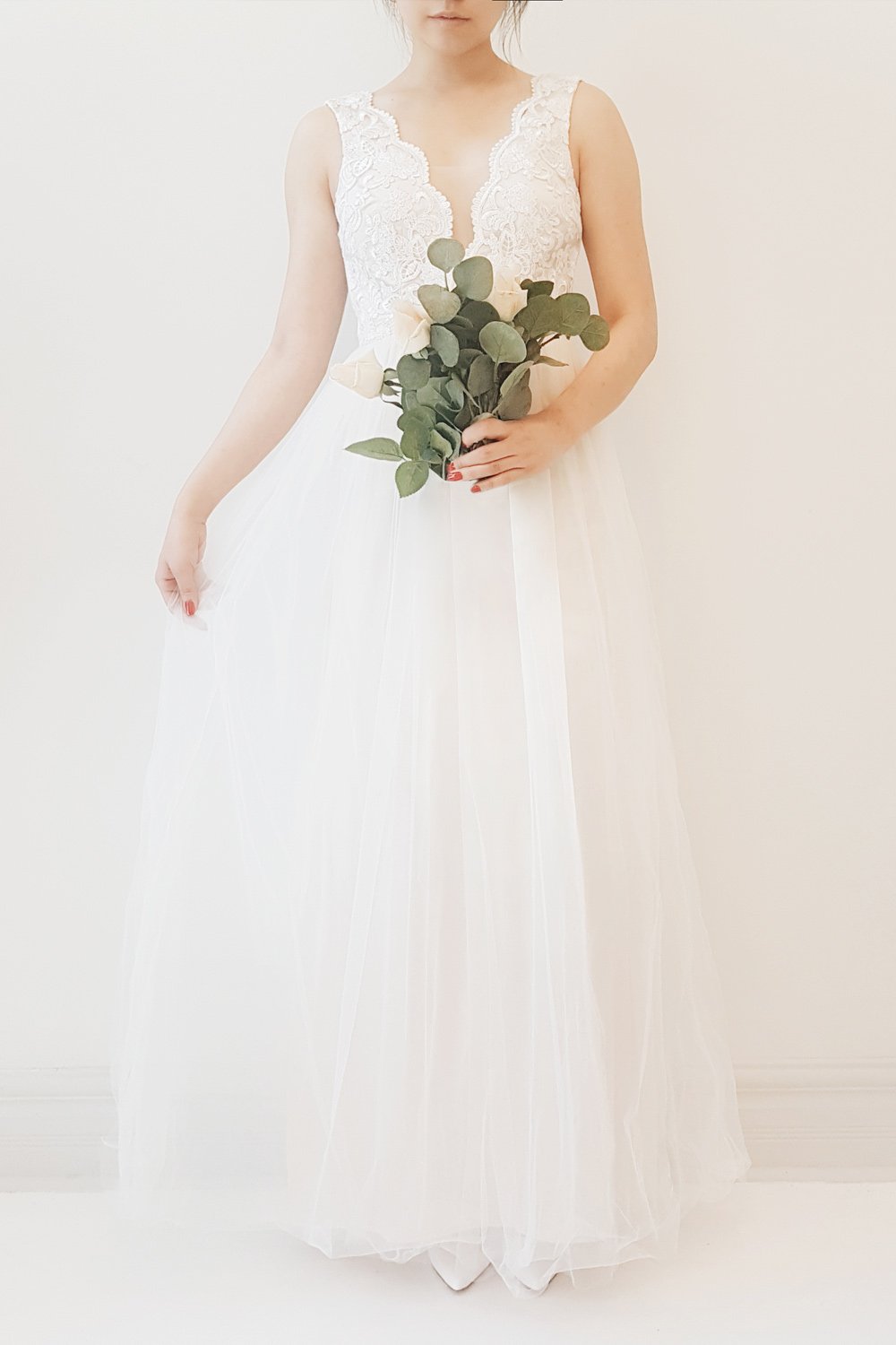 Braka Cream Tulle Floral Sleeveless Maxi Bridal Dress | Boudoir 1861