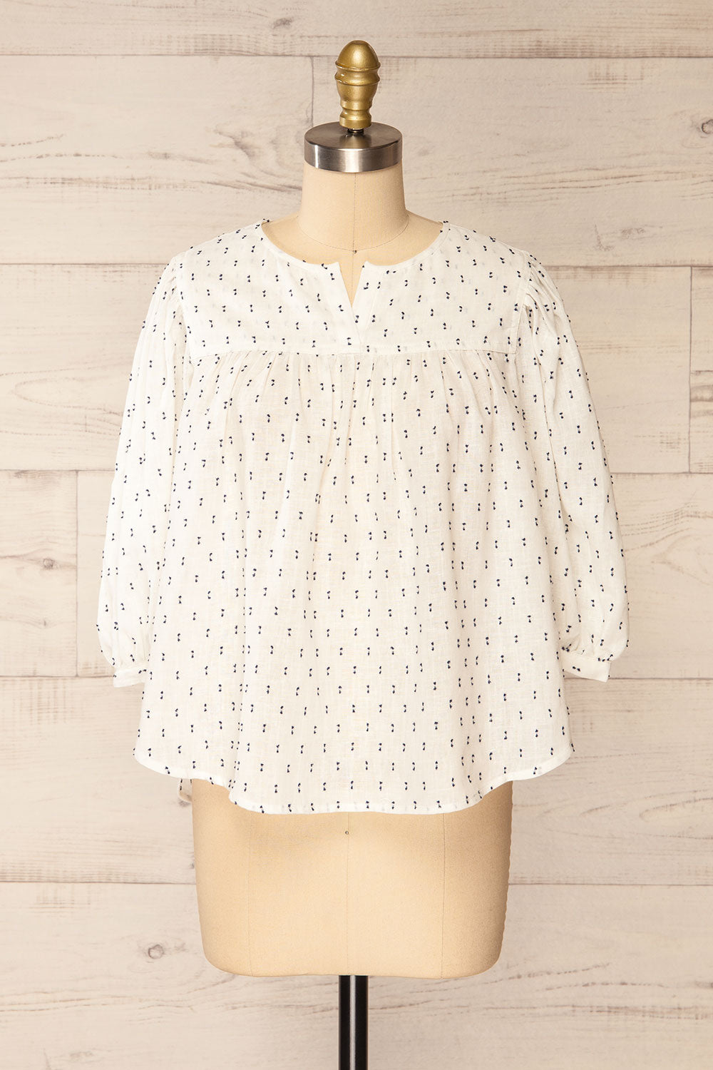 Brampton White 3/4 Sleeve Blouse w/ Embroidery | La petite garçonne front view