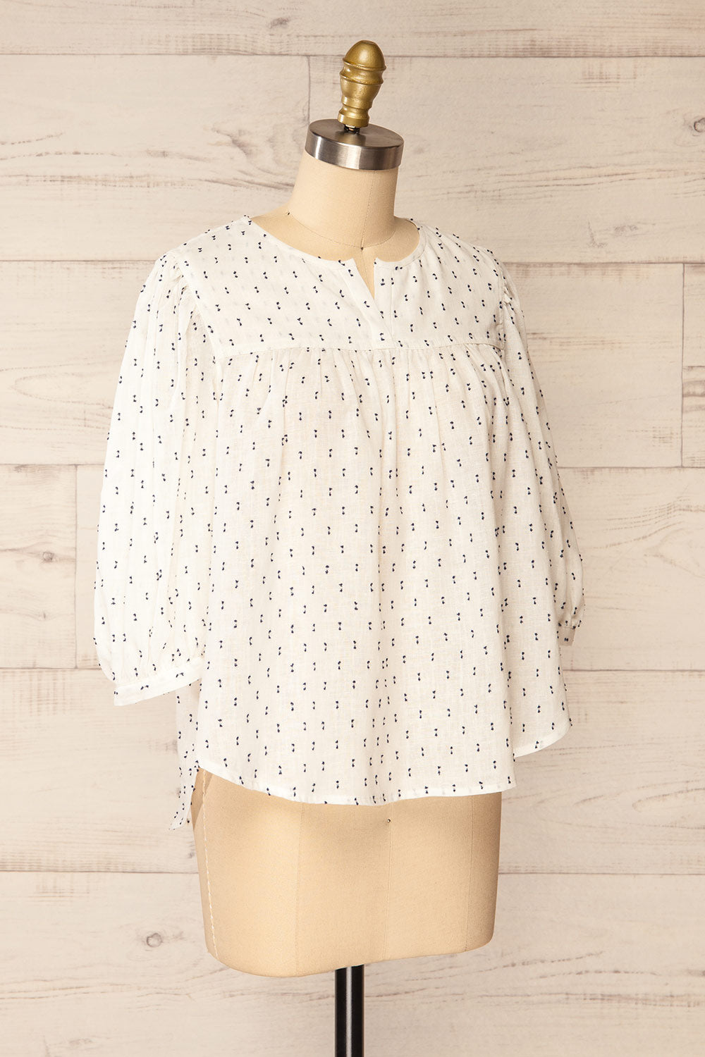 Brampton White 3/4 Sleeve Blouse w/ Embroidery | La petite garçonne side view