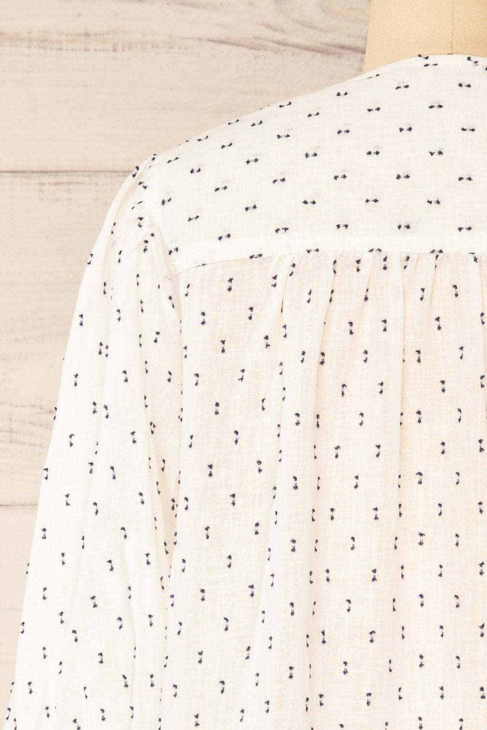 Brampton White 3/4 Sleeve Blouse w/ Embroidery | La petite garçonne back close-up