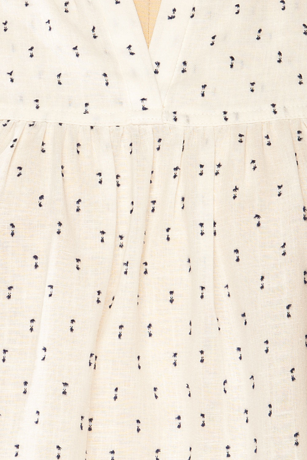 Brampton White 3/4 Sleeve Blouse w/ Embroidery | La petite garçonne fabric